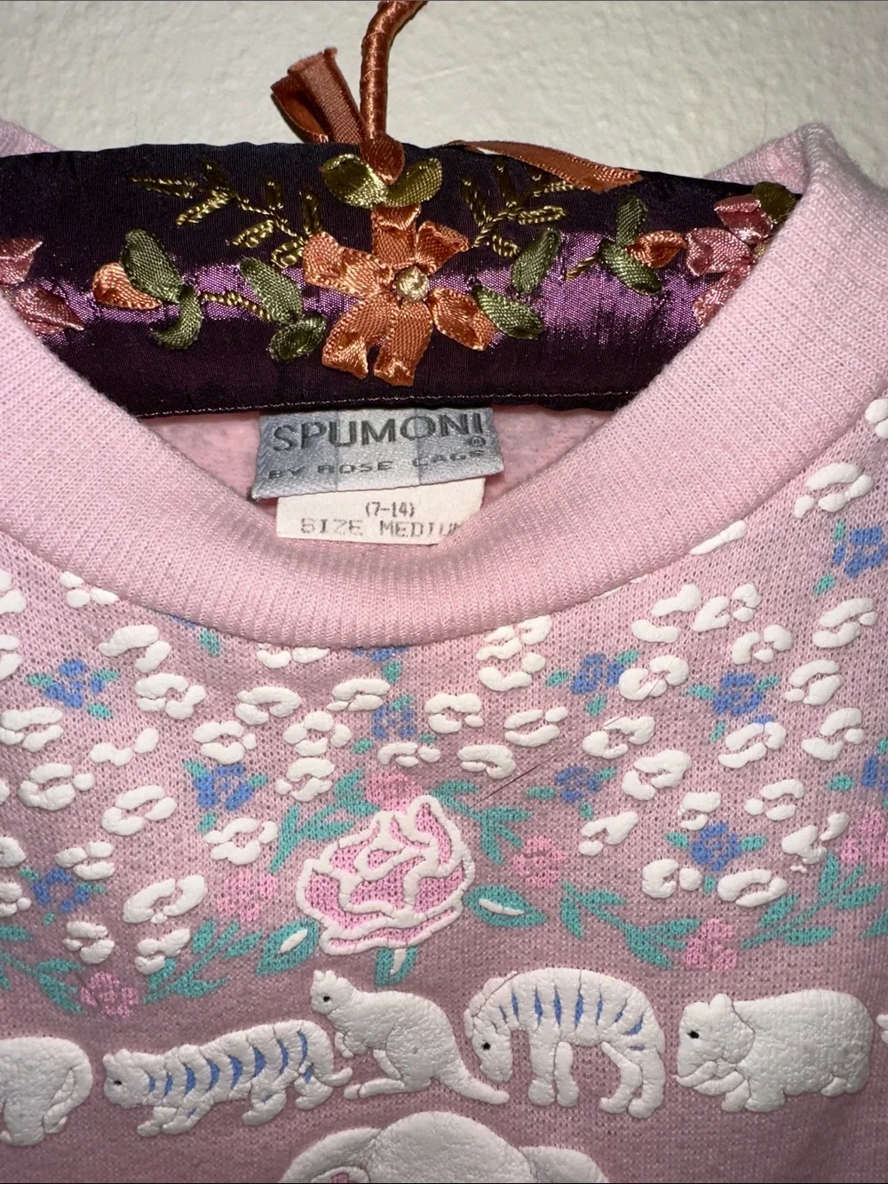 Girls Pink Elephant & Floral Knit Sweater